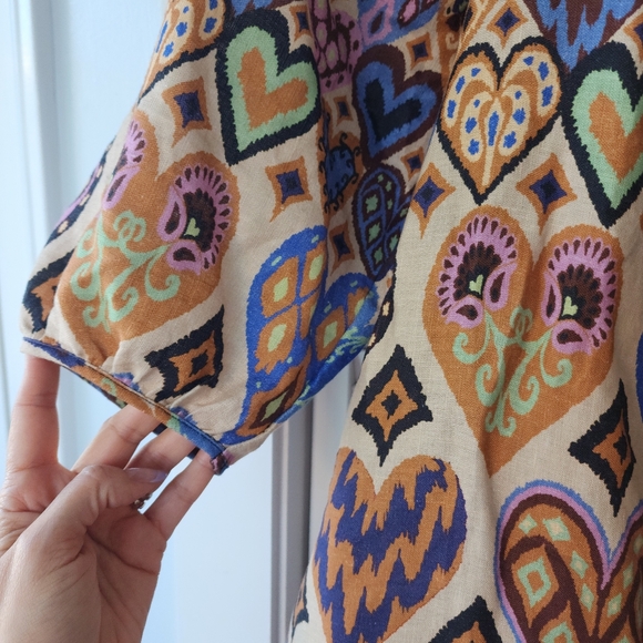 Cream Hearts Ikat Square Neckline Mini Dress, by Farm Rio - Picture 5 of 14